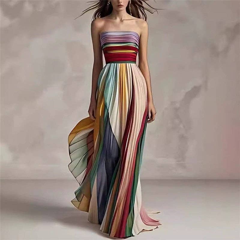 knee length dresses for ladies Kona Strapless Pleated Bust Satin Maxi Dress Champagne main image 0