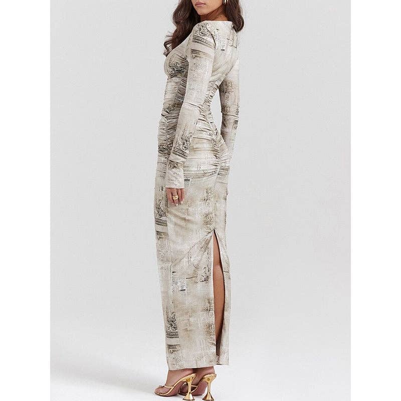 Long Sleeves Skinny Printed Split-Back Split-Joint Round-Neck Evening – A  Whole World Of Good