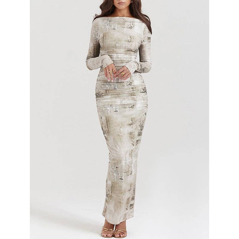 Long Sleeves Skinny Printed Split-Back Split-Joint Round-Neck Evening  A  Whole World Of Good