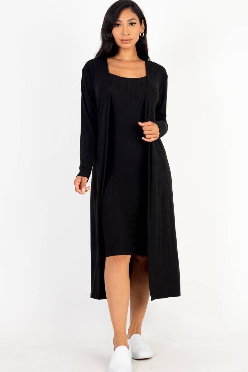 Ribbed Cardigan & Cami Midi Bodycon Dress– A Whole World Of Good