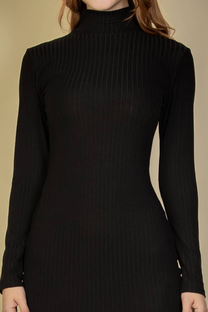 slim fit dress slacks Striped Long Sleeve Bodycon Midi Dress Black / S
