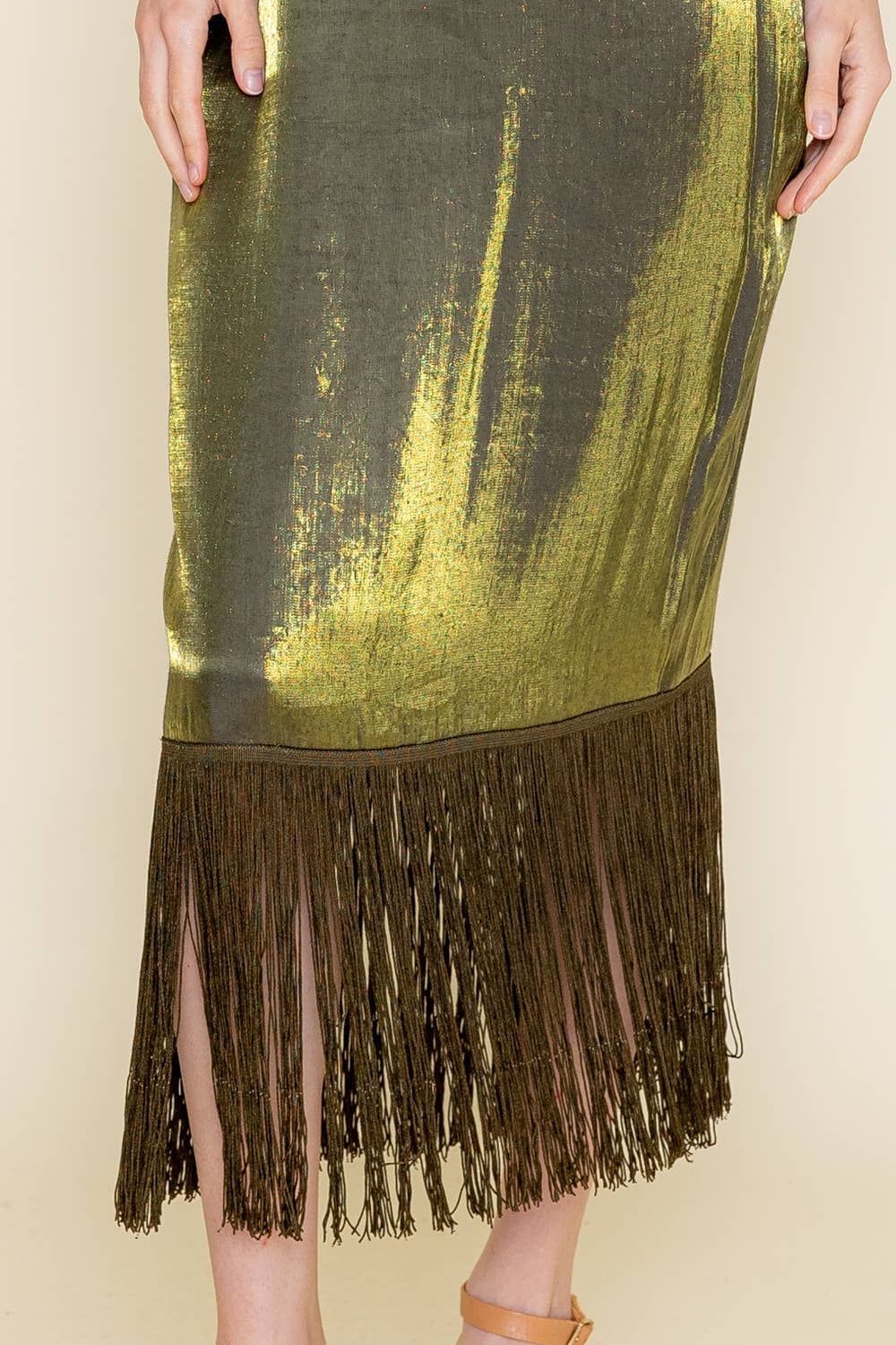 fringe hem midi dress STRAPLESS FRINGE HEM MIDI DRESS Green / M