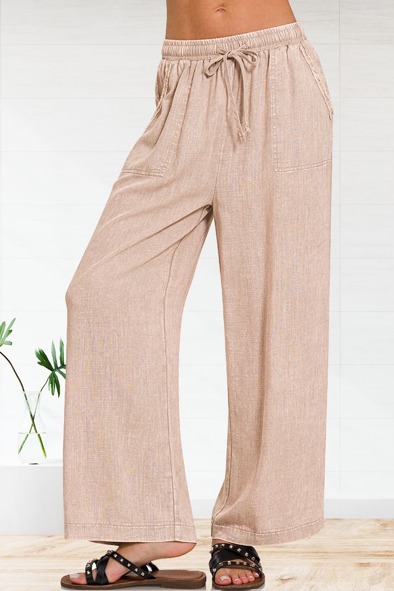 Washed White Drawstring Washed Linen Pants w/ drawstring | A Whole World Of Good