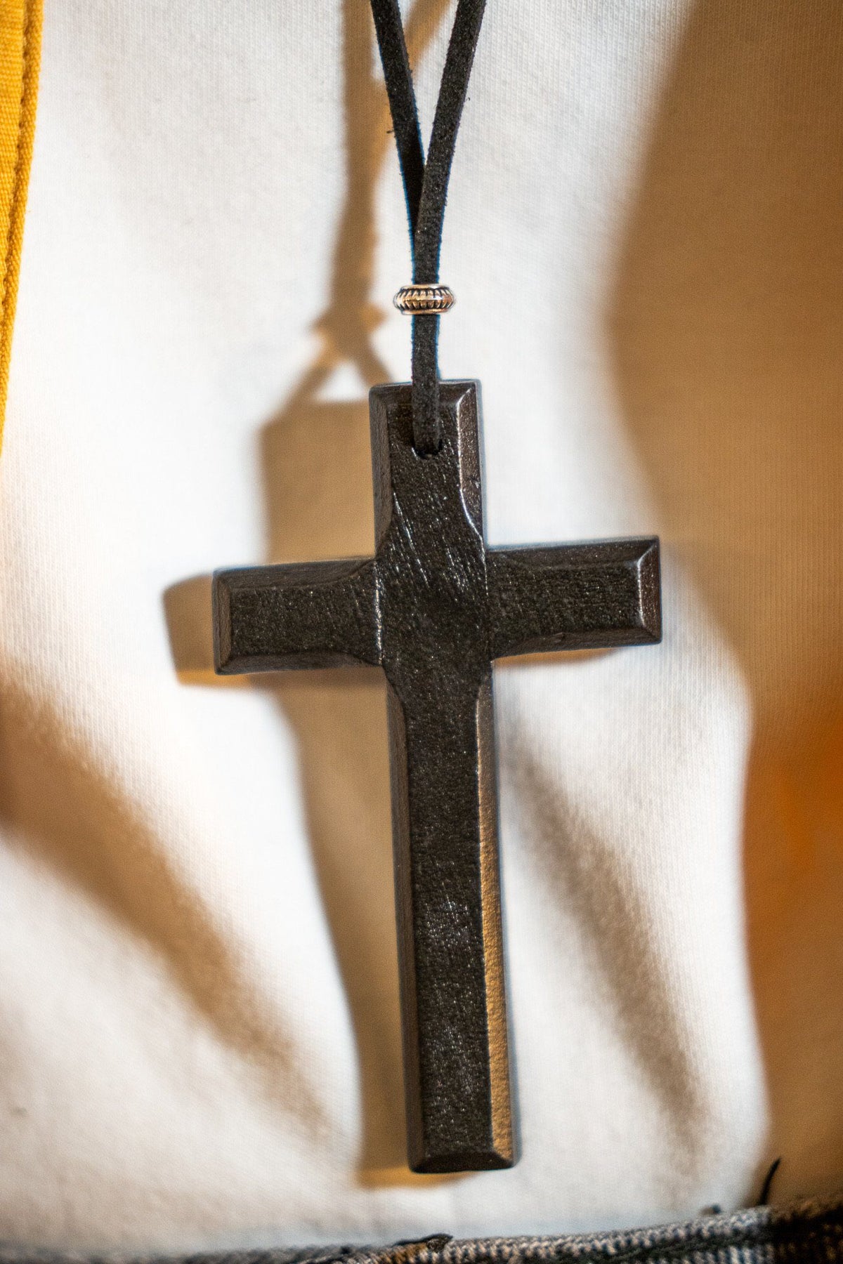 Wooden Cross Necklace w/ Bead Black